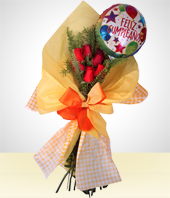 Bouquet - Detalle de Cumpleaos: Bouquet 6 Rosas con Globo Feliz Cumpleaos
