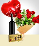 Festividades Prximas - Combo Inspiracin: Bouquet de 12 Rosas + Globo + Vino + Chocolates
