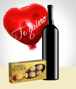 Flores a Repblica Dominicana Combo Terciopelo: Chocolates + Vino + Globo
