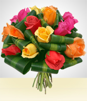 Cumpleaos - Bouquet Ensueo: 12 Rosas Multicolores